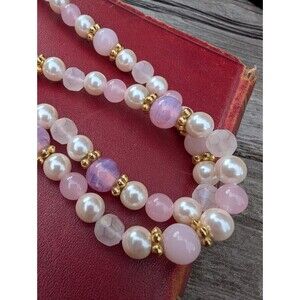 Vintage Pink and Pearl Necklace; Romantic Jewelry
